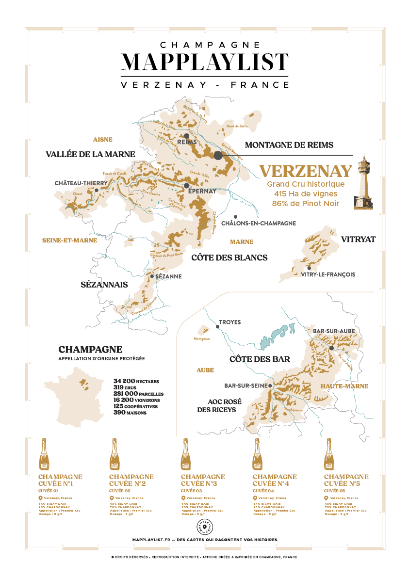 La carte personnalisée de mon vignoble champenois