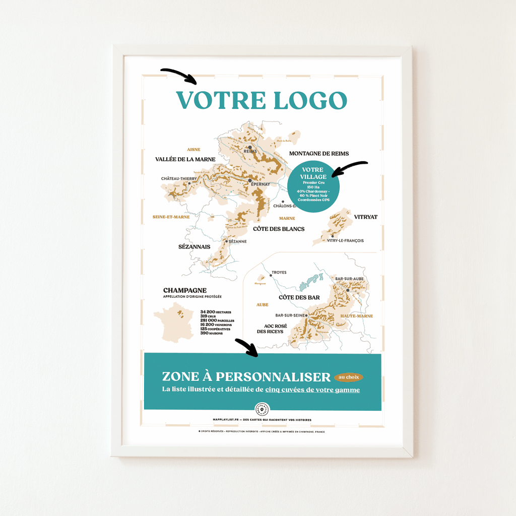 La carte personnalisée de mon vignoble champenois